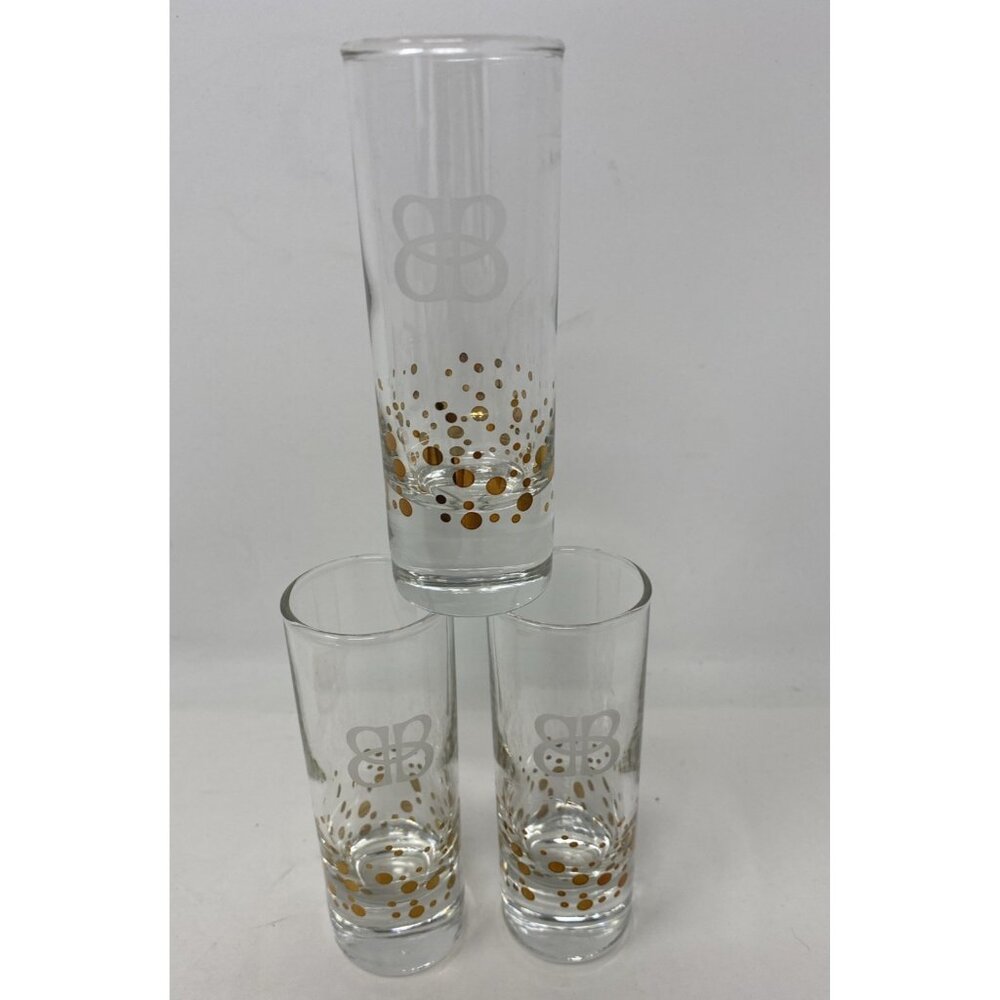 Baileys Irish Cream 4” Tall Shot Glasses Etched Logo Gold Confetti Set Of 3